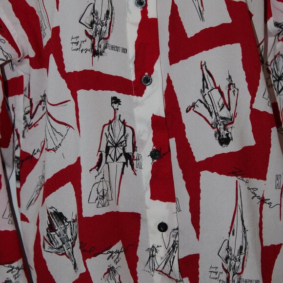 Karl Lagerfeld Paris Womens Size XS Red White Fashionista Printed L/S Button Top - Picture 5 of 9